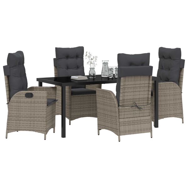 vidaXL Set da Pranzo per Giardino con cuscino 5 pcs Grigio polyrattan
