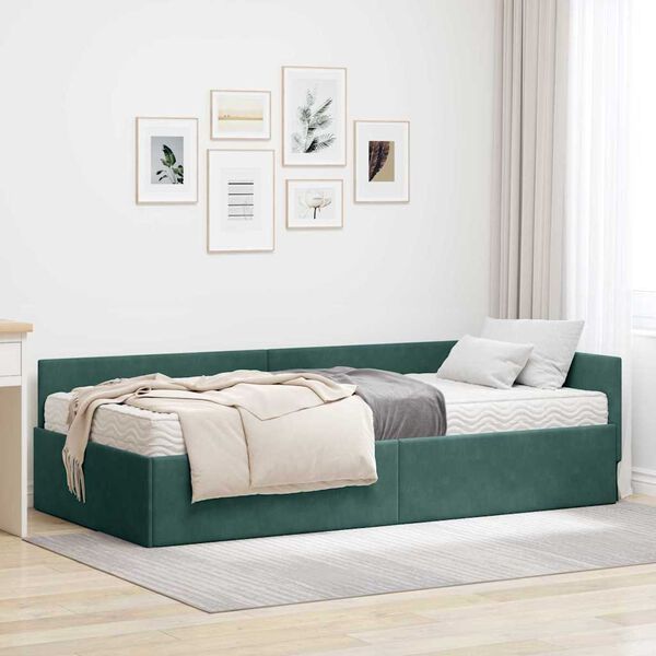 vidaXL Struttura Letto Angolare con Materasso 2 pcs Verde Velluto