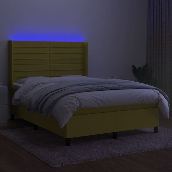 vidaXL Letto a Molle con Materasso e LED Verde 140x190 cm in Tessuto