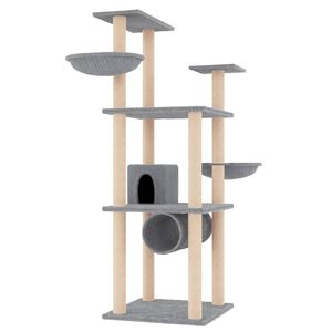 vidaXL Albero per Gatti con Tiragraffi in Sisal Grigio Chiaro 141 cm