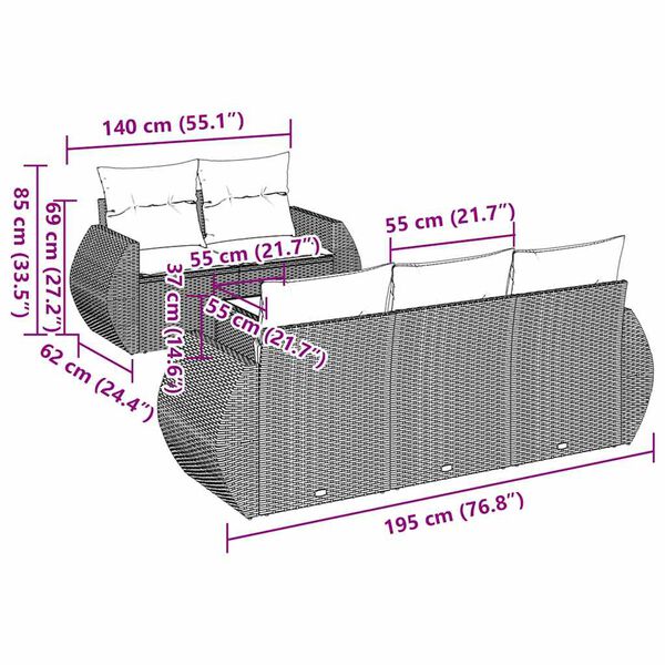 vidaXL Set Divano da Giardino 6 pz con Cuscini Nero in Polyrattan