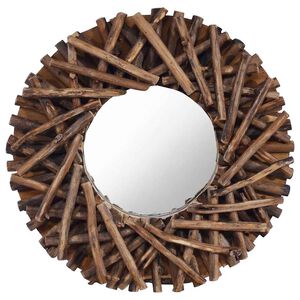 vidaXL Specchio da Parete 40 cm in Legno di Teak Rotondo