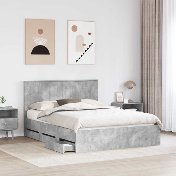 vidaXL Struttura del letto con cassetto Grigio cemento 150 x 200 cm