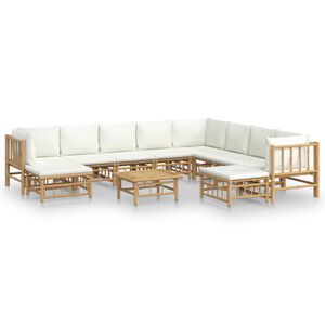 vidaXL Set Salotto da Giardino 11pz con Cuscini Bianco Crema in Bamb&ugrave;