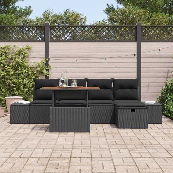 vidaXL Set Divano da Giardino con cuscino 6 pcs Nero Poly Rattan