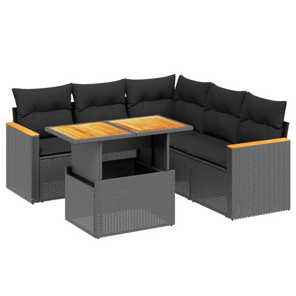 vidaXL Set Divano da Giardino 6 pz con Cuscini Nero in Polyrattan