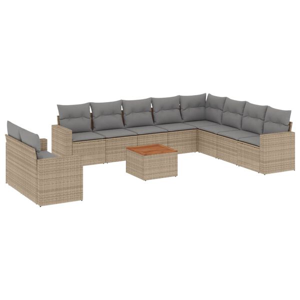 vidaXL Set Divano da Giardino 11 pz con Cuscini Beige Misto Polyrattan