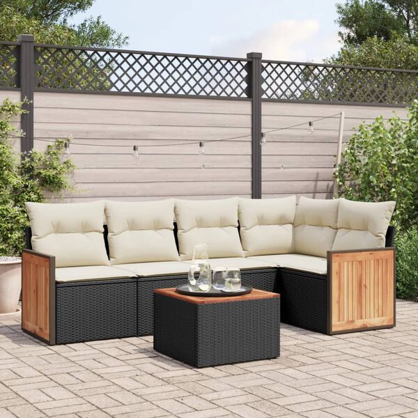 vidaXL Set Divano da Giardino 6 pz con Cuscini Nero in Polyrattan