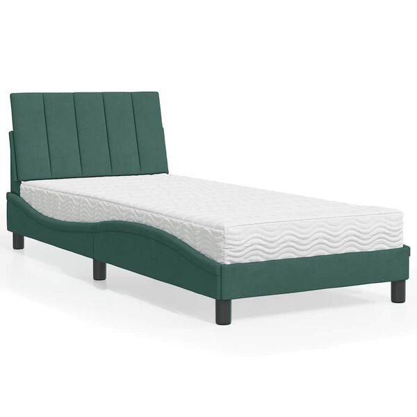 vidaXL Letto con Materasso Hanko Verde Scuro 90x190 cm in Velluto
