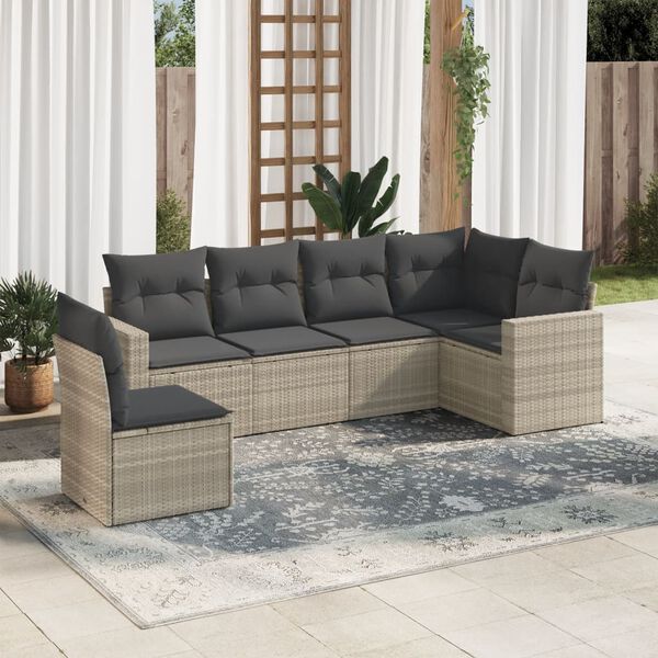vidaXL Set Divano da Giardino 6pz con Cuscini Grigio Chiaro Polyrattan