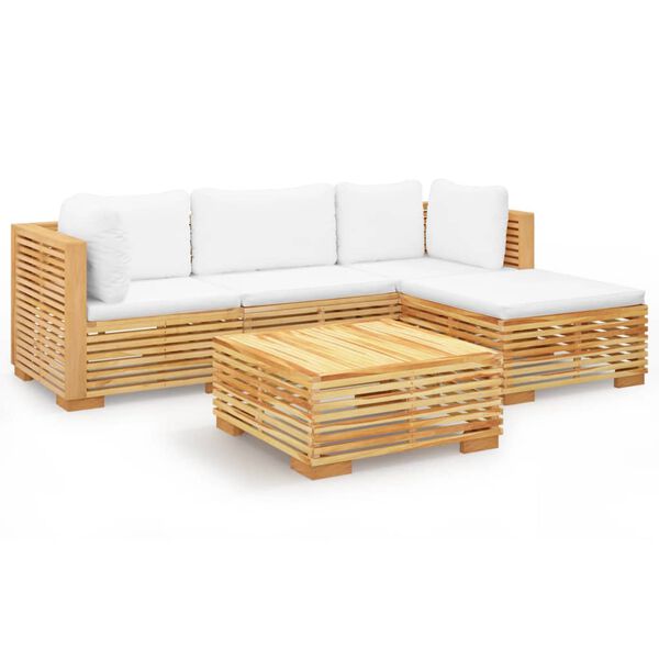 vidaXL Set Divani da Giardino 5 pz con Cuscini Legno Massello di Teak