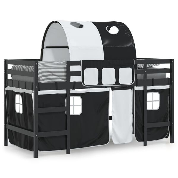 vidaXL Letto a Soppalco con Tunnel Bambini Bianco e Nero 80x200cm Pino