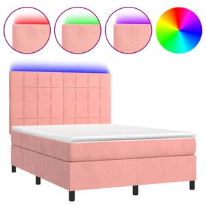 vidaXL Letto a Molle con Materasso e LED Rosa 140x200 cm in Velluto