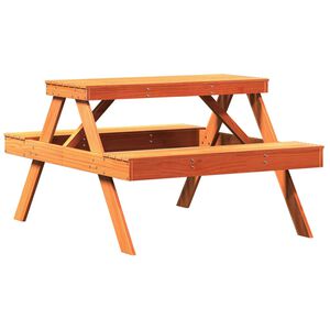 vidaXL Tavolo da Picnic Marrone Cera 105x134x75 cm Legno Massello Pino