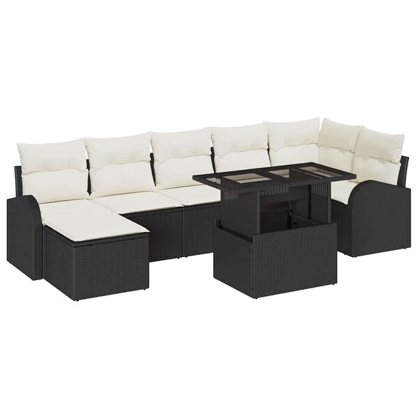 vidaXL Set Divano da Giardino 8 pcs Nero e Crema polyrattan