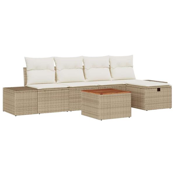 vidaXL Set Divano da Giardino con cuscino 6 pcs Beige polyrattan