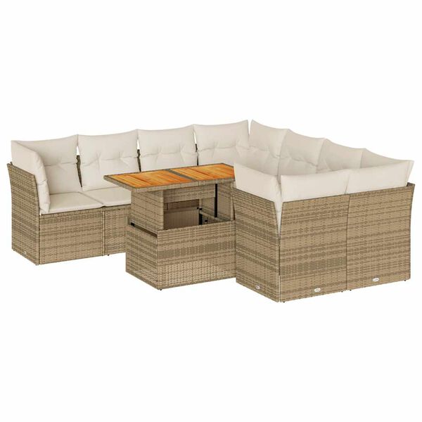 vidaXL Set Divano da Giardino 9 pz con Cuscini Beige in Polyrattan