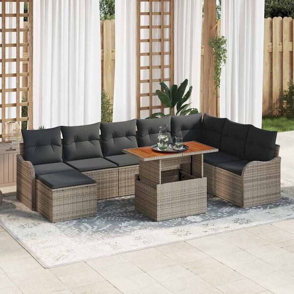 vidaXL Set Divano da Giardino con cuscino 9 pcs Grigio