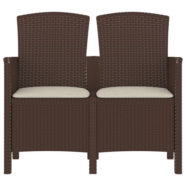 vidaXL Sedia da Giardino a 2 Posti con Cuscini PP Rattan Marrone