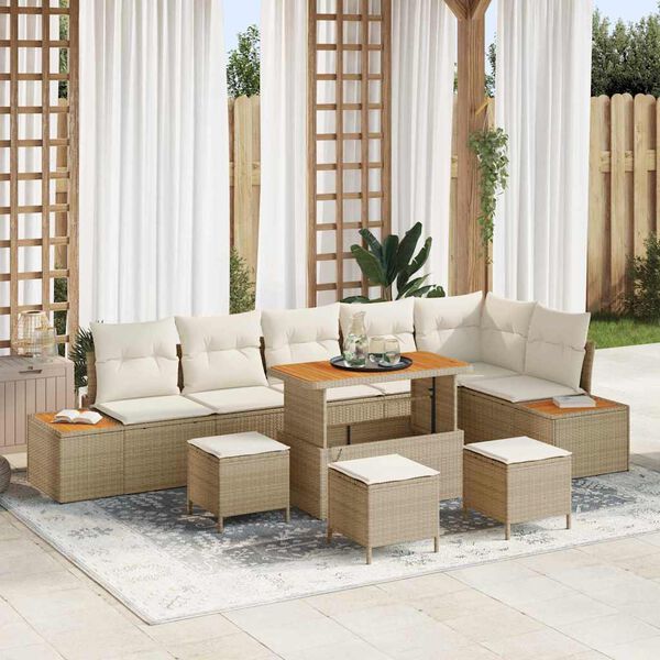 vidaXL Set Divano da Giardino con cuscino Beige Poly Rattan