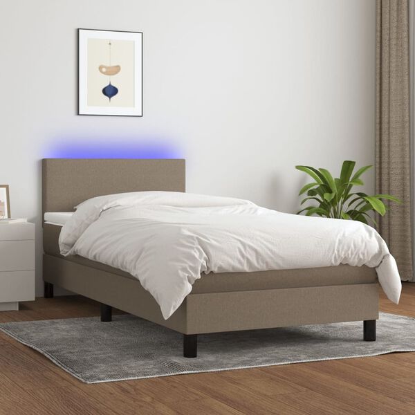 vidaXL Letto a Molle con Materasso e LED Tortora 90x200 cm in Tessuto
