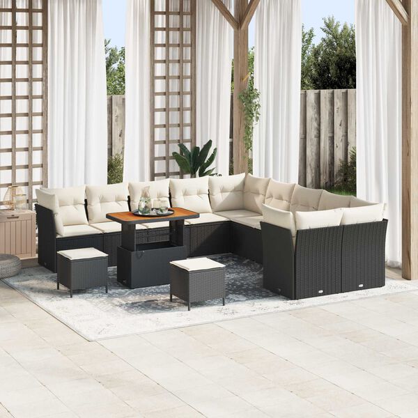 vidaXL Set Divano da Giardino 13 pcs Nero polyrattan