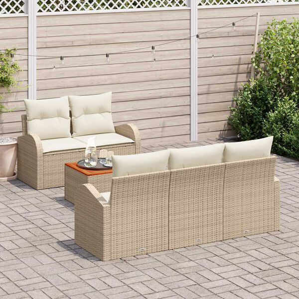 vidaXL Set Divano da Giardino con cuscino 6 pcs Beige polyrattan