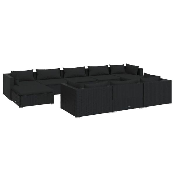 vidaXL Set Divani da Giardino 10 pz con Cuscini in Polyrattan Nero