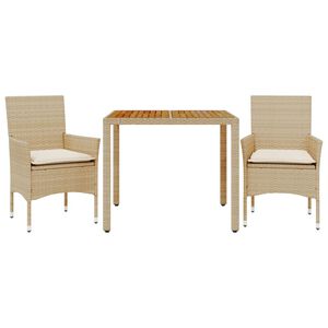 vidaXL Set Pranzo da Giardino 3 pz con Cuscini Beige Polyrattan Acacia