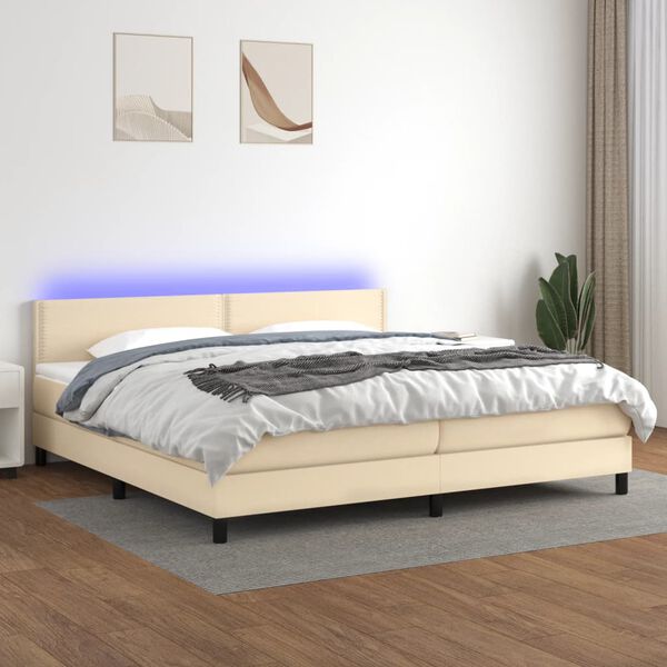 vidaXL Letto a Molle Materasso e LED bianco 200x200cm in Tessuto
