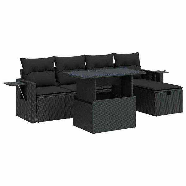 vidaXL Set Divano da Giardino 6 pz con Cuscini Nero in Polyrattan