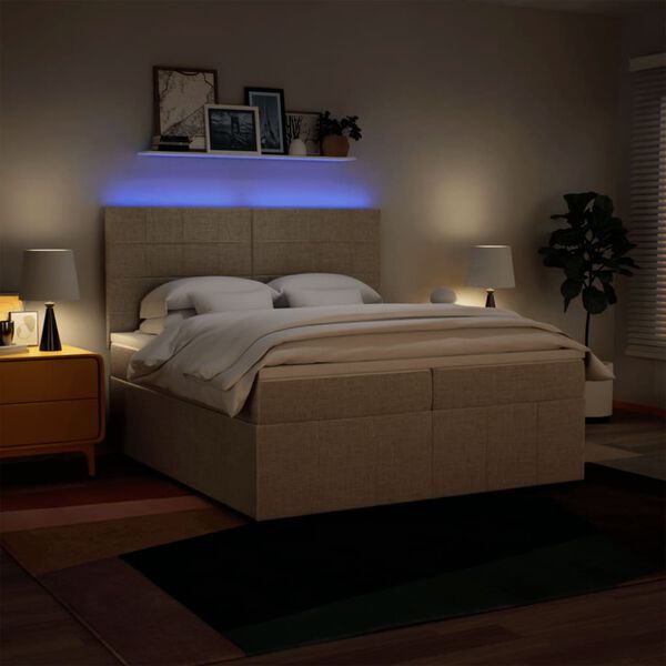 vidaXL Giroletto a Molle con Materasso Crema 200x200 cm in Tessuto