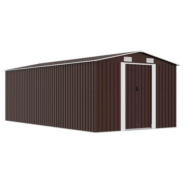 vidaXL Casetta da Giardino 257x489x181 cm in Metallo Marrone