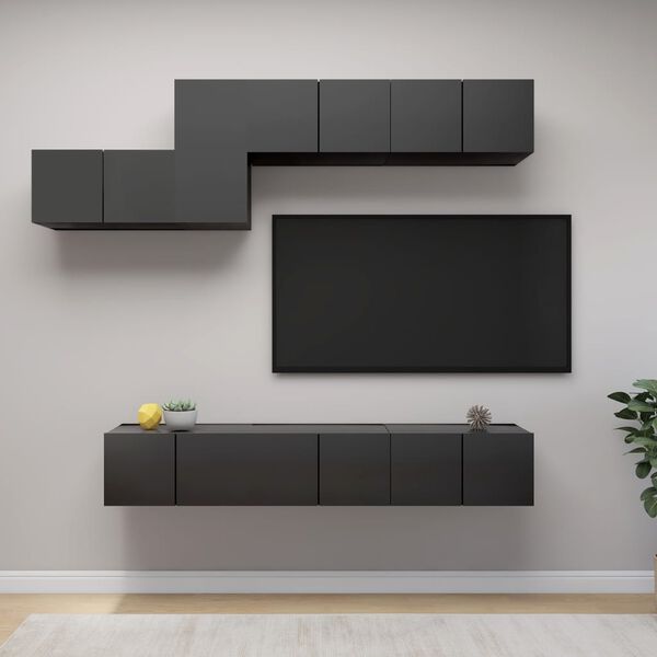vidaXL Set Mobili Porta TV 7 pz Grigio in Legno Multistrato
