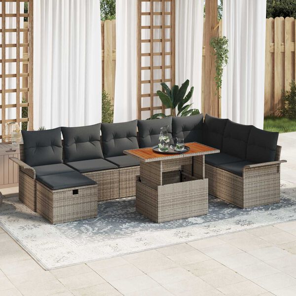 vidaXL Set Divano da Giardino con cuscino 9 pcs Grigio polyrattan