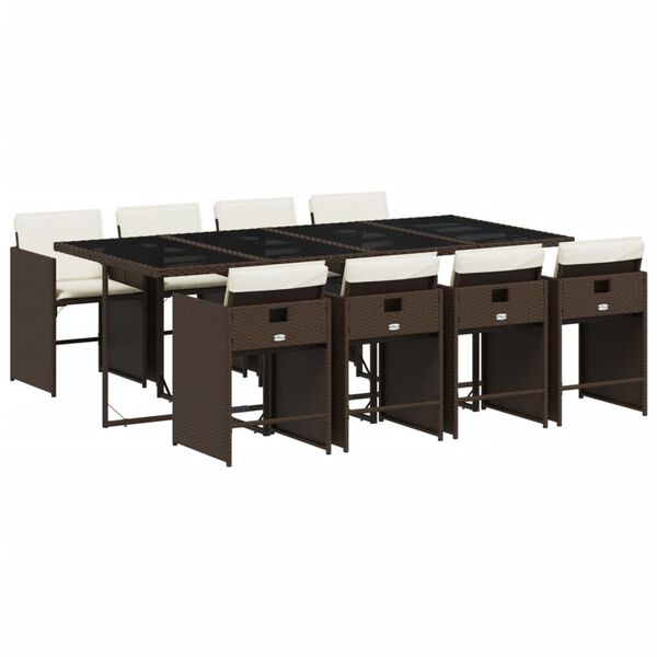 vidaXL Set da Pranzo da Giardino 9pz con Cuscini Marrone in Polyrattan