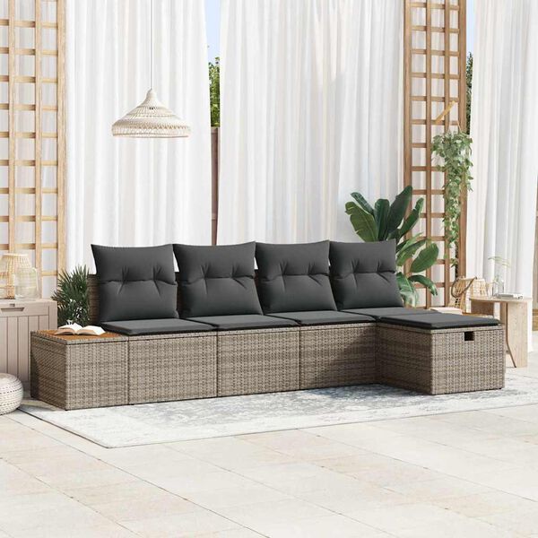 vidaXL Set Divano da Giardino con cuscino 5 pcs Grigio polyrattan