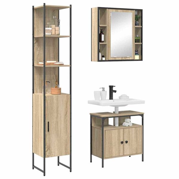 vidaXL Set di mobili per il bagno con lo scaffale 3 pcs Rovere Sonoma