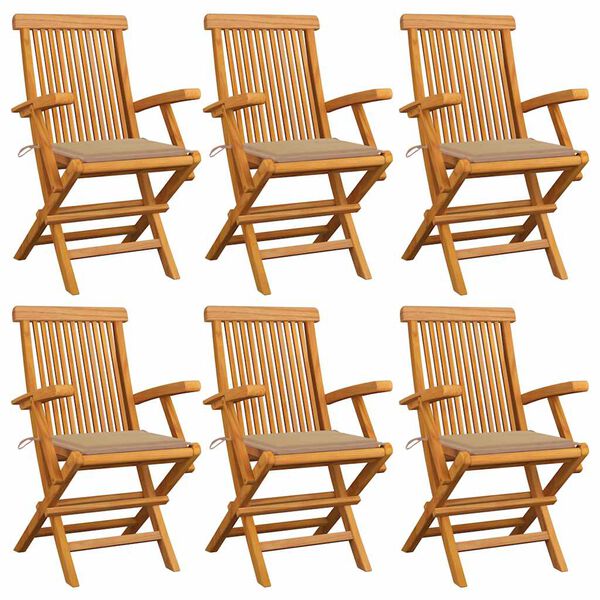 vidaXL Sedie da Giardino con Cuscini Beige 6pz Legno Massello di Teak