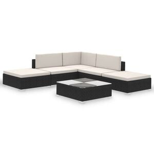 vidaXL Set Divani da Giardino 6 pz con Cuscini in Polyrattan Nero