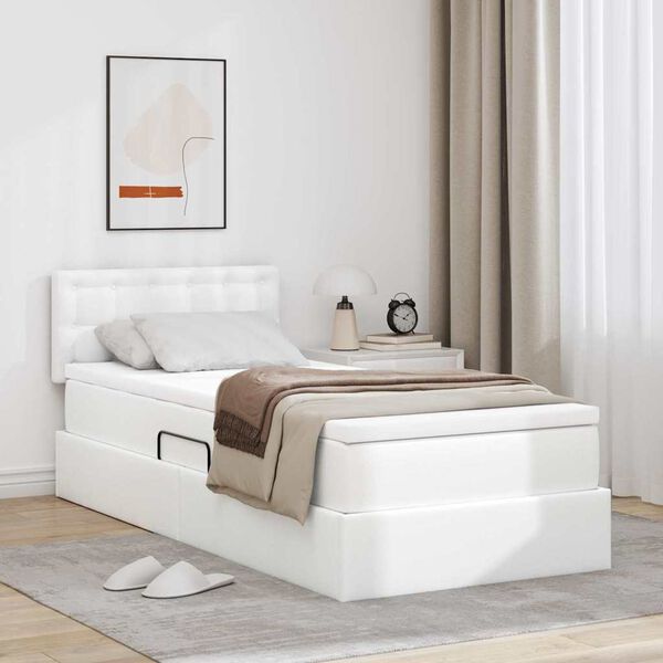 vidaXL Letto con contenitore e materasso Bianco Puro 100 x 200 cm