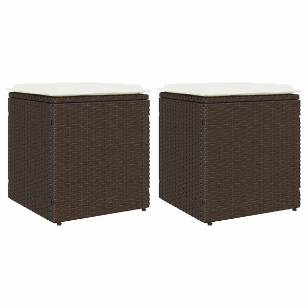 vidaXL Sgabelli Giardino con Cuscini 2pz Marrone 40x40x43cm Polyrattan