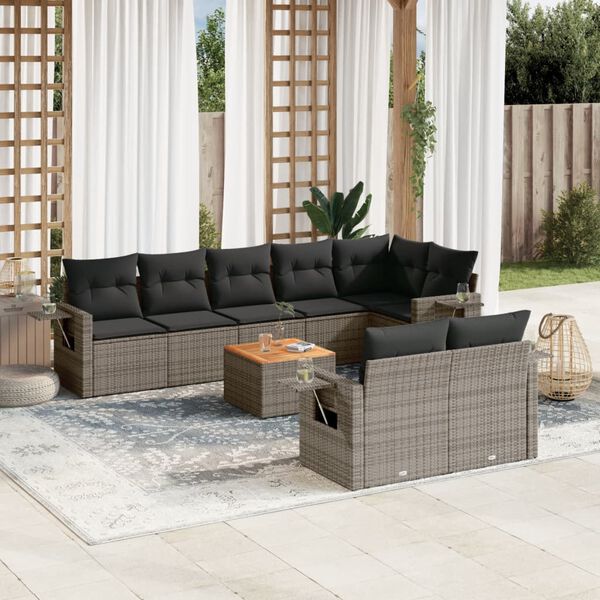 vidaXL Set Divano da Giardino 9 pz con Cuscini Grigio in Polyrattan