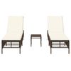 vidaXL Lettini Prendisole 2 pz con Tavolino Marrone in Polyrattan
