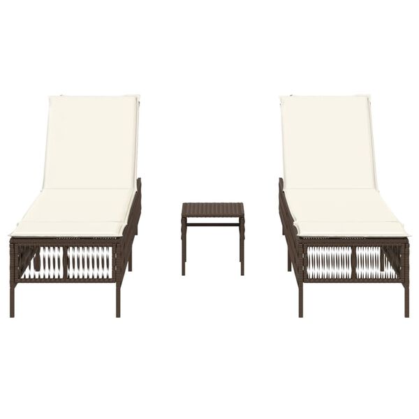 vidaXL Lettini Prendisole 2 pz con Tavolino Marrone in Polyrattan