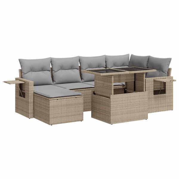 vidaXL Set Divani da Giardino 7 pz con Cuscini Beige in Polyrattan