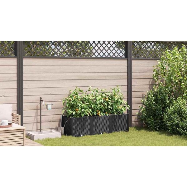 vidaXL Vaso da giardino 3 pcs Nero Acciaio