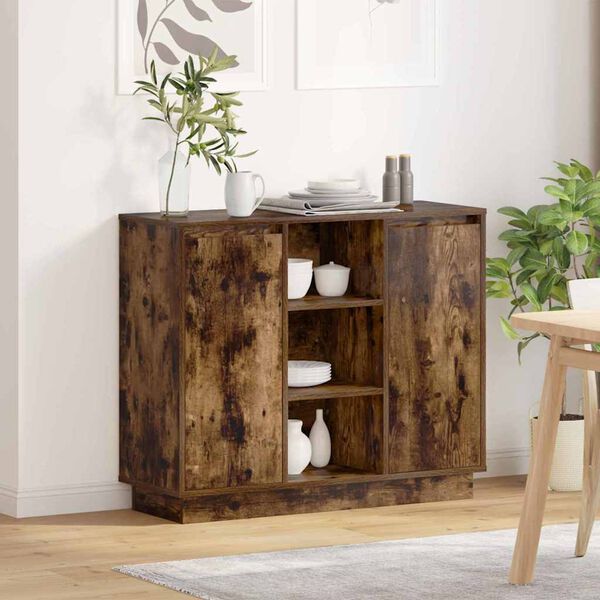 vidaXL Credenza Rovere fumé 90 x 32 x 75 cm Legno multistrato