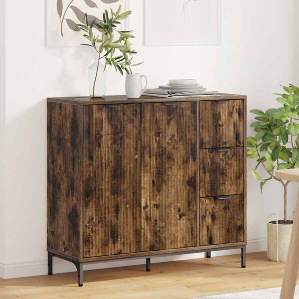 vidaXL Credenza Rovere fum&eacute; 89,5 x 33 x 82 cm Legno multistrato