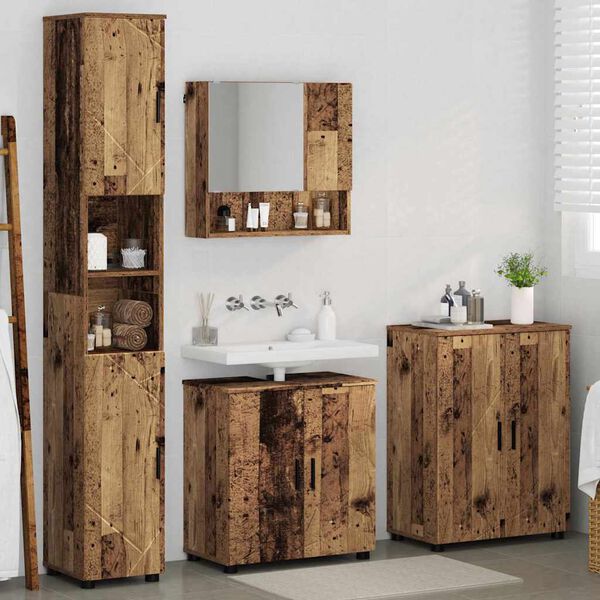 vidaXL Set di mobili per il bagno con porta 4 pcs Legno vecchio